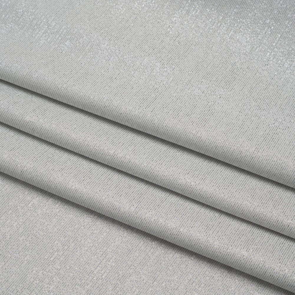 Metallic Stretch Nylon Jersey - White and Silver - Designer Deadstock - Folded