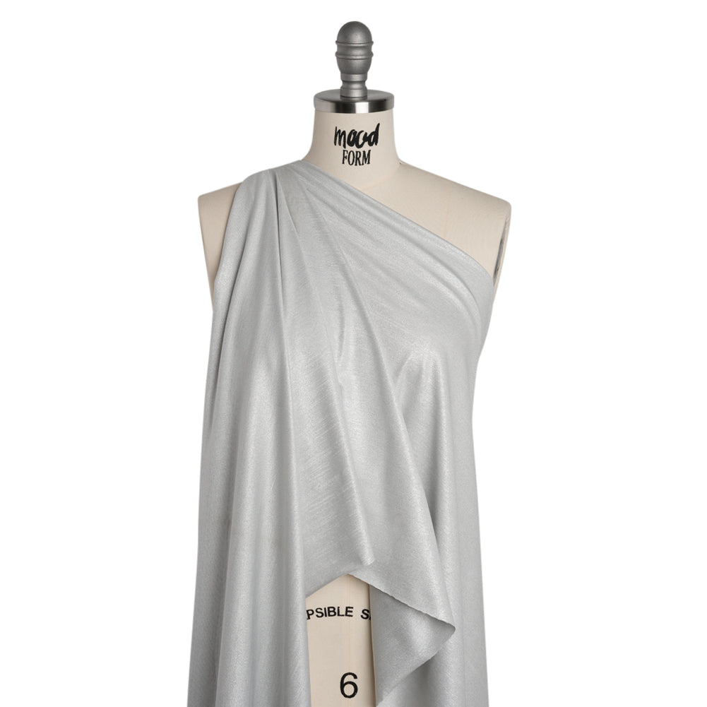 Metallic Stretch Nylon Jersey - White and Silver - Designer Deadstock - Drape