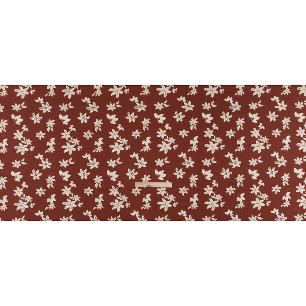 Stretch Nylon Jersey - Russet Brown and Cream Floral - Designer Deadstock - Full