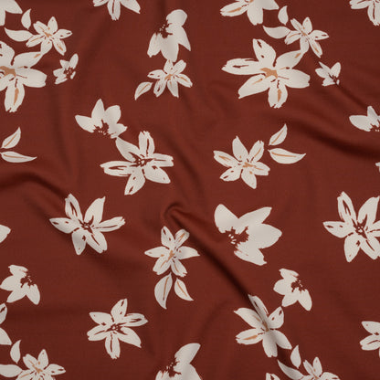 Stretch Nylon Jersey - Russet Brown and Cream Floral - Designer Deadstock