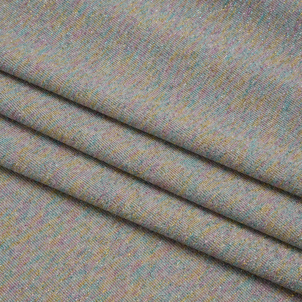 Metallic Stretch Rayon and Polyester Jersey - Heathered Gray and Pastel Primaries - Designer Deadstock - Folded