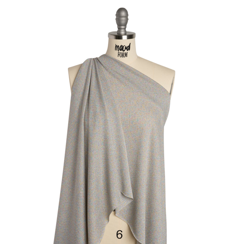 Metallic Stretch Rayon and Polyester Jersey - Heathered Gray and Pastel Primaries - Designer Deadstock - Drape