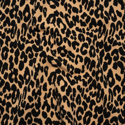 Stretch Polyester Jacquard Knit - Beige and Black Leopard Spots - Designer Deadstock