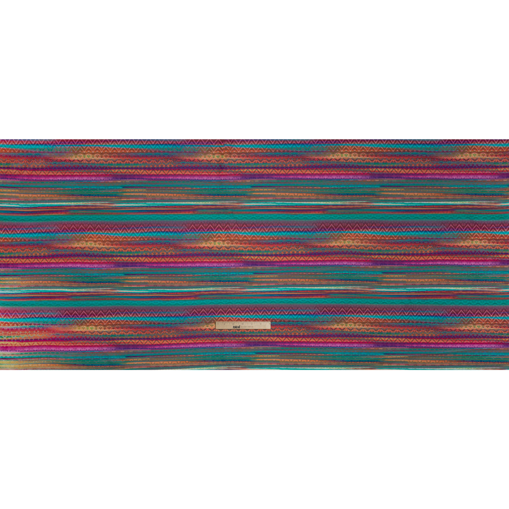 Stretch Nylon Swimwear Tricot - Rainbow and Gray Geometric Doodles Decorated Stripes - Designer Deadstock