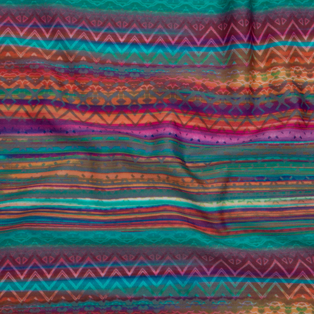 Stretch Nylon Swimwear Tricot - Rainbow and Gray Geometric Doodles Decorated Stripes - Designer Deadstock