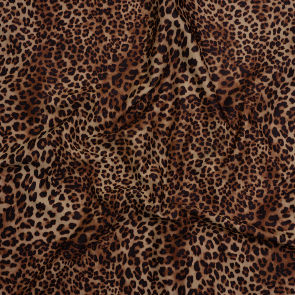 Stretch Nylon Interlock Knit - Beige, Brown and Black Leopard Print - Designer Deadstock