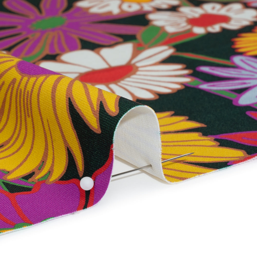 Stretch Polyester Jersey - Purple, Yellow and Red Funky Florals - Designer Deadstock - Detail