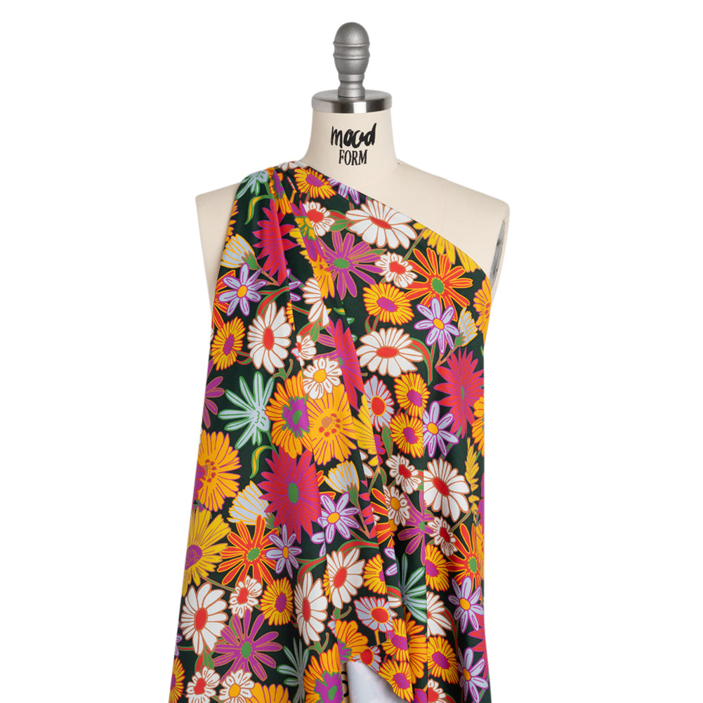 Stretch Polyester Jersey - Purple, Yellow and Red Funky Florals - Designer Deadstock - Drape