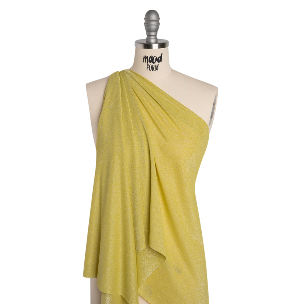 Metallic Stretch Rayon Jersey - Lemon Sparkle and Silver - Designer Deadstock - Drape
