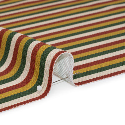 Stretch Polyester Pique Knit - Brick Red, Gold and Green Horizontal Stripes - Designer Deadstock