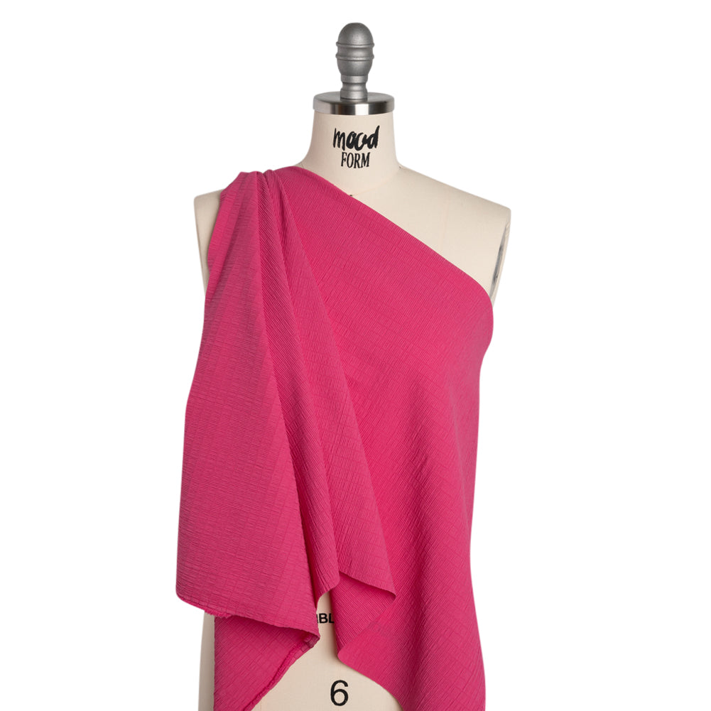 Stretch Nylon Seersucker - Hibiscus Pink - Designer Deadstock