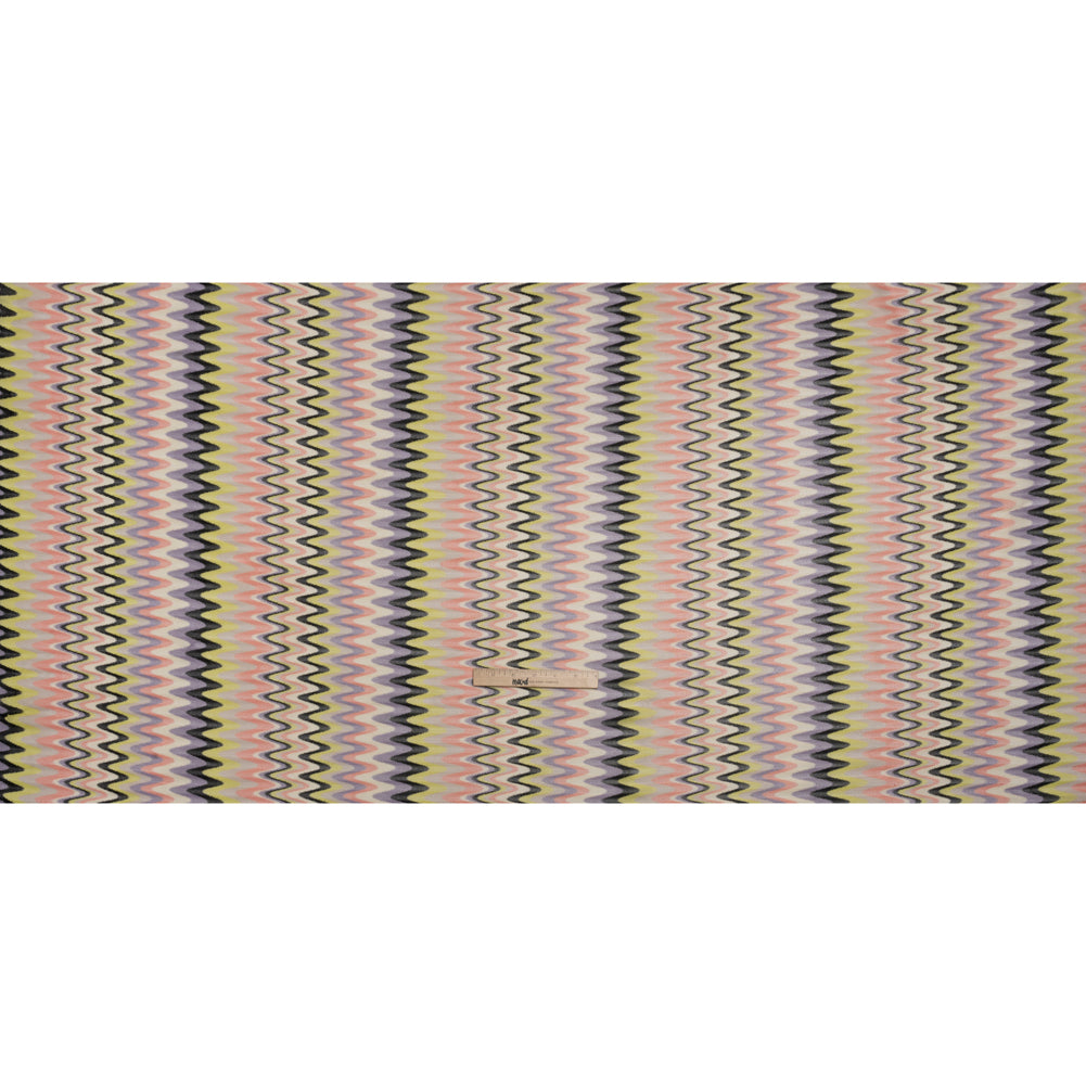 Polyester Sheer Novelty Knit - Lime Green, Lavender and Pink Retro Waves - Designer Deadstock - Full