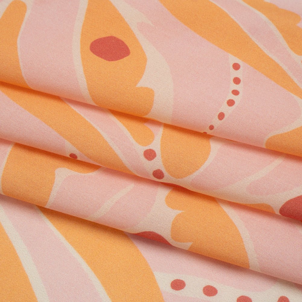 Cotton Lawn - Orange Creamsicle, Light Pink and Red Groovy Retro Floral - Designer Deadstock