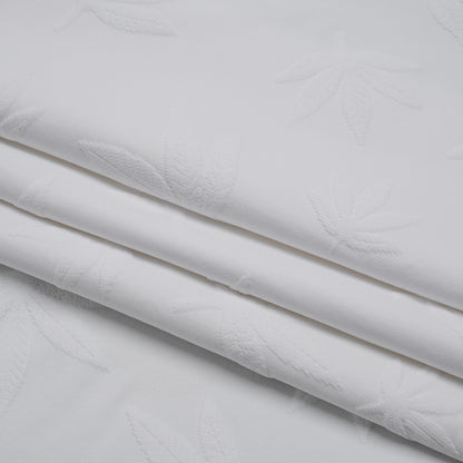 Stretch Polyester Jacquard Knit - White Scattered Leaves - Designer Deadstock