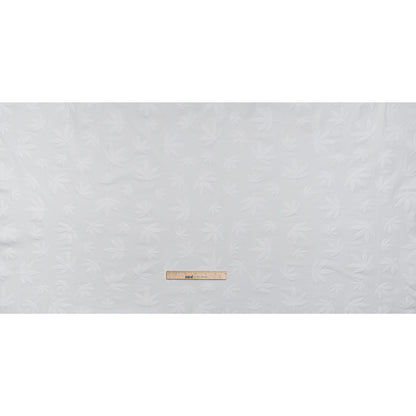 Stretch Polyester Jacquard Knit - White Scattered Leaves - Designer Deadstock