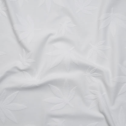 Stretch Polyester Jacquard Knit - White Scattered Leaves - Designer Deadstock