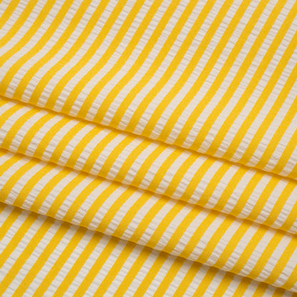 Stretch Polyester Seersucker - Lemon Yellow and White Candy Stripes - Designer Deadstock