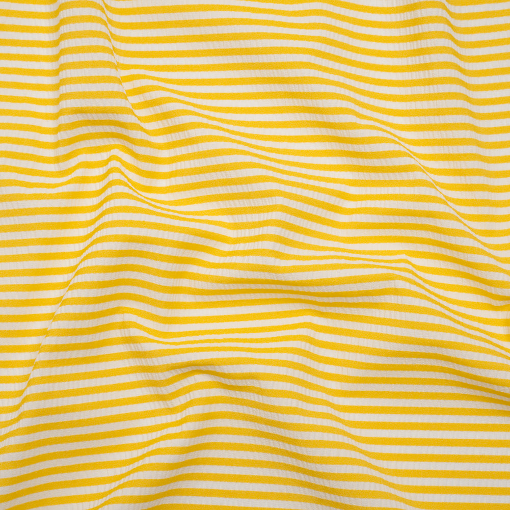 Stretch Polyester Seersucker - Lemon Yellow and White Candy Stripes - Designer Deadstock