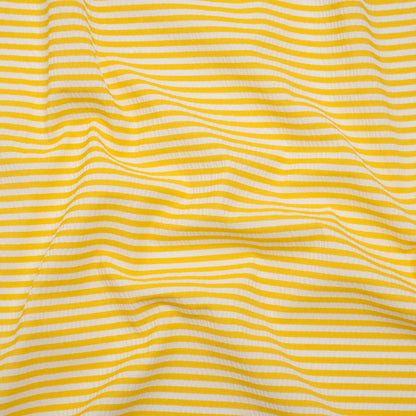 Stretch Polyester Seersucker - Lemon Yellow and White Candy Stripes - Designer Deadstock