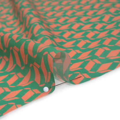 Cotton Voile Print - Kelly Green and Peach Geometric - Deadstock