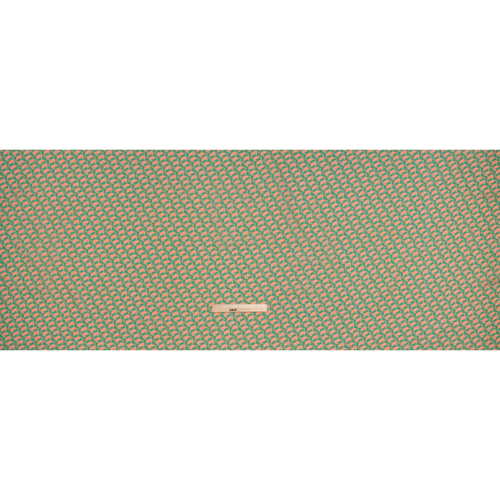 Cotton Voile Print - Kelly Green and Peach Geometric - Deadstock