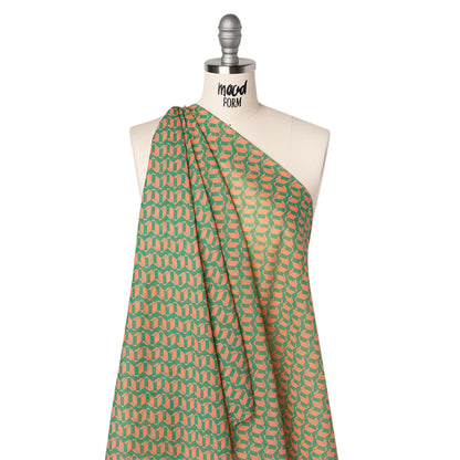 Cotton Voile Print - Kelly Green and Peach Geometric - Deadstock