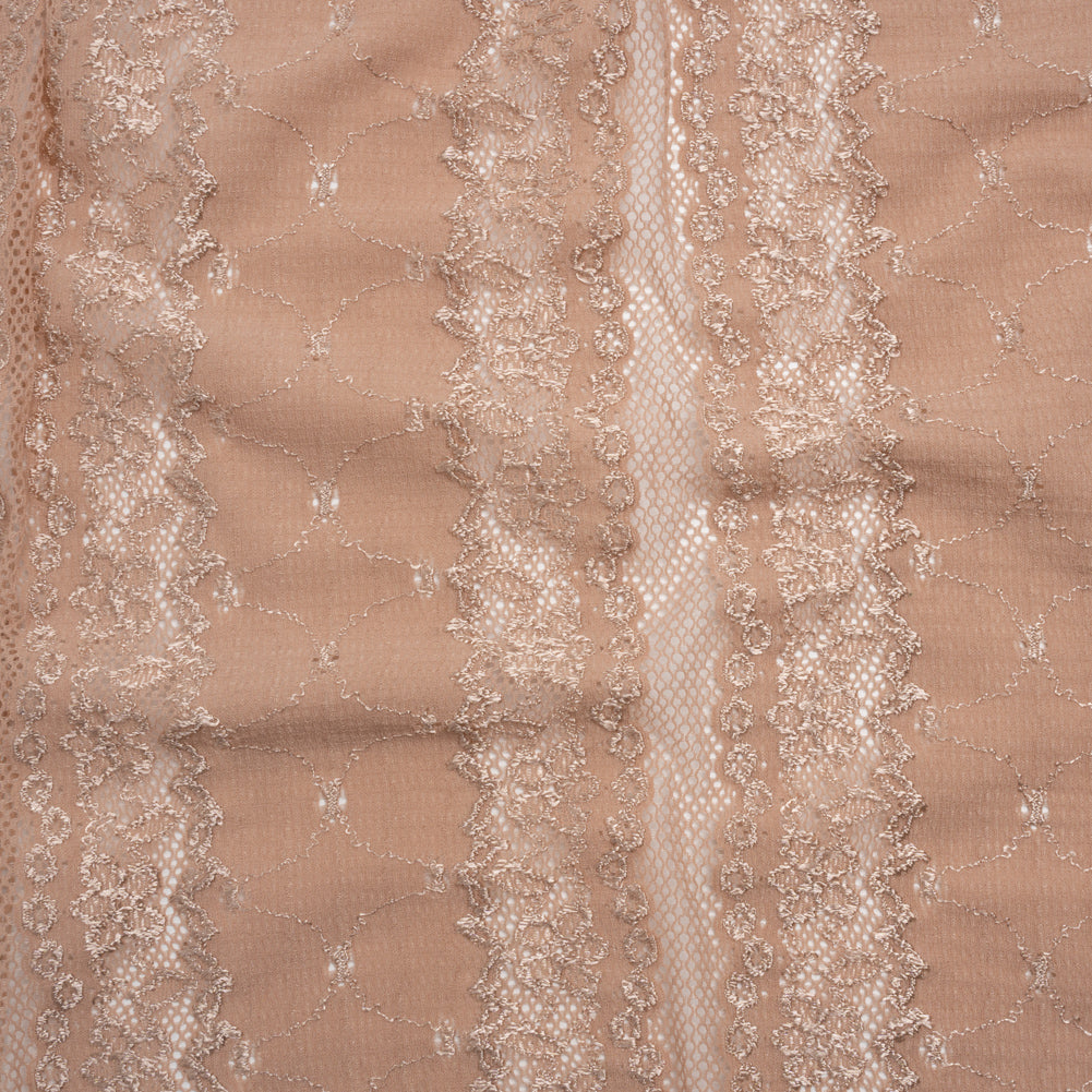 Stretch Polyester Knit Embroidered Eyelet Lace - Nude Floral and Abstract Stripes - Deadstock
