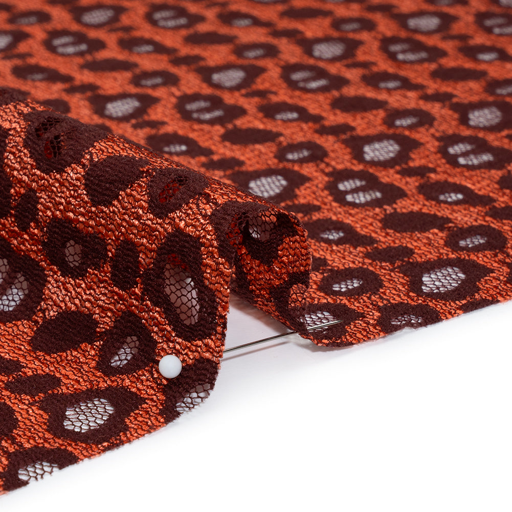 Two-Tone Polyester Lace - Burnt Orange and Maroon Animal Spots - Deadstock - Detail