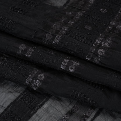 Textured Burnout Brocade - Metallic Black Circles and Stripes - Deadstock