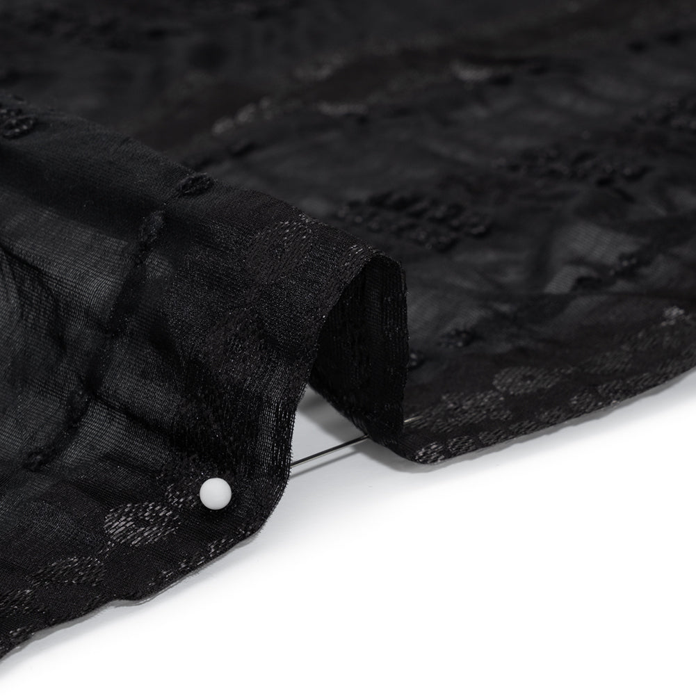 Textured Burnout Brocade - Metallic Black Circles and Stripes - Deadstock - Detail