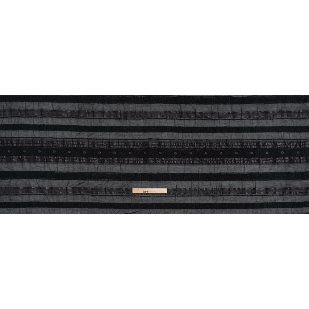 Textured Burnout Brocade - Metallic Black Circles and Stripes - Deadstock - Full