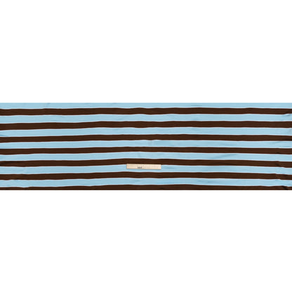 Stretch Polyester Jersey - Sky Blue, Brown and White Wide Stripes - Deadstock