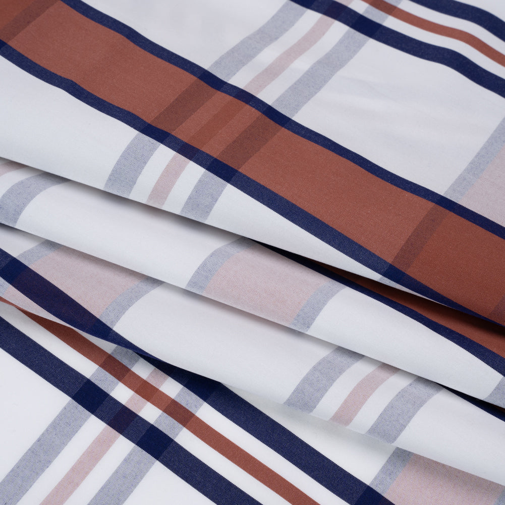 Cotton Shirting - Red, White and Navy Plaid - Designer Deadstock - Folded