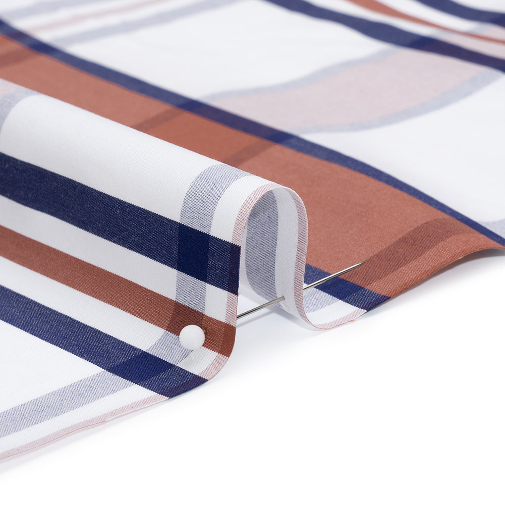 Cotton Shirting - Red, White and Navy Plaid - Designer Deadstock - Detail