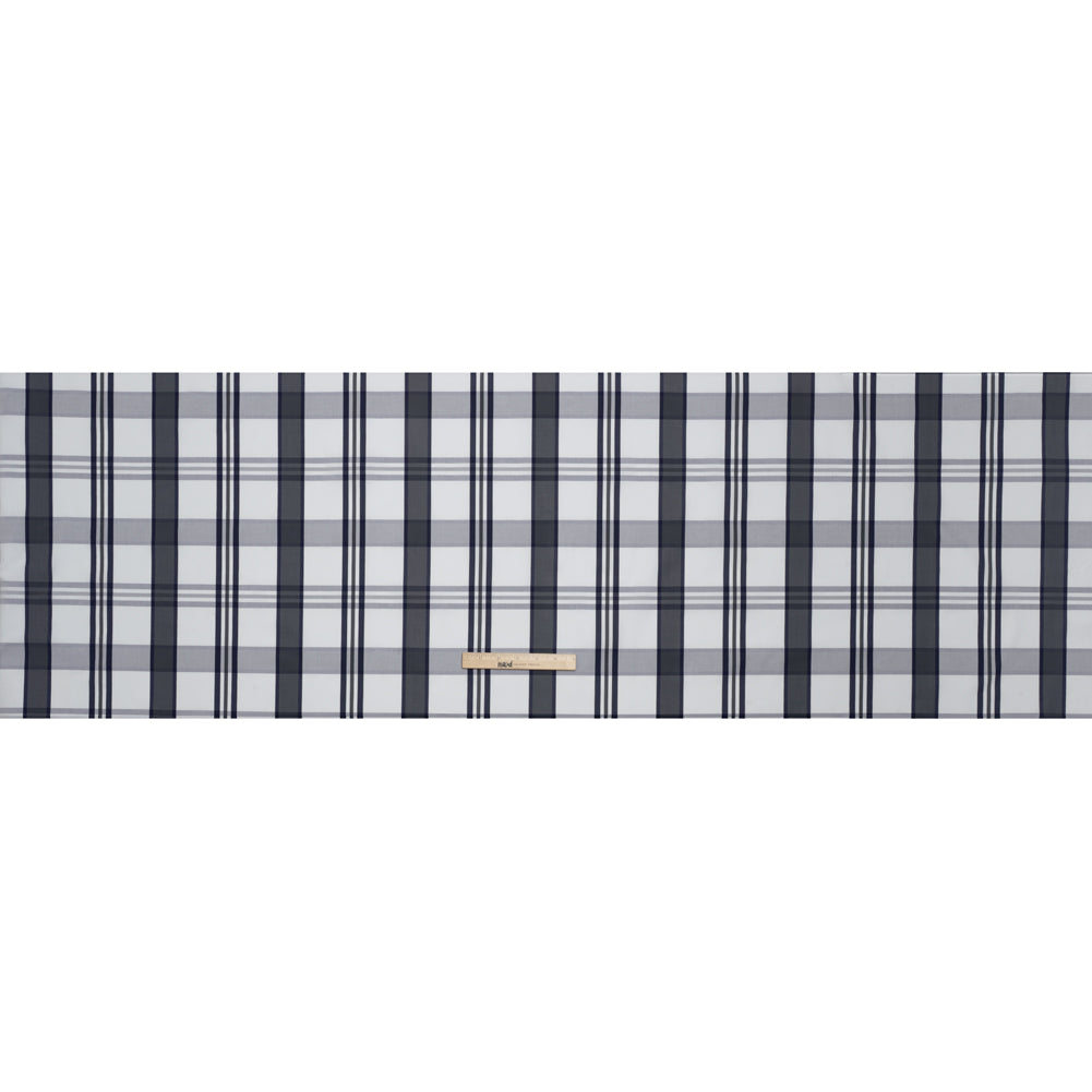 Cotton Shirting - Charcoal, White and Navy Plaid - Designer Deadstock - Full
