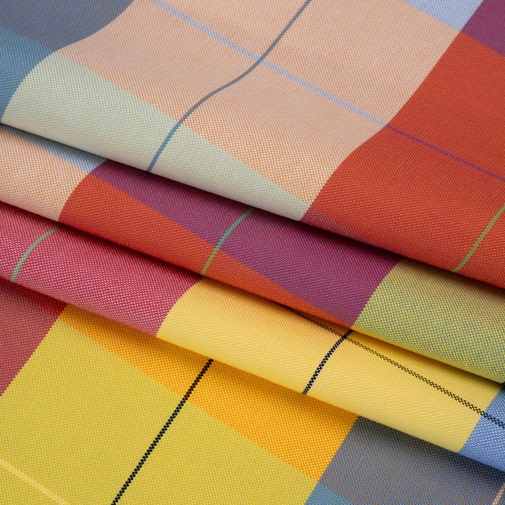 Cotton Oxford Shirting - Rainbow Plaid Checks - Deadstock - Folded