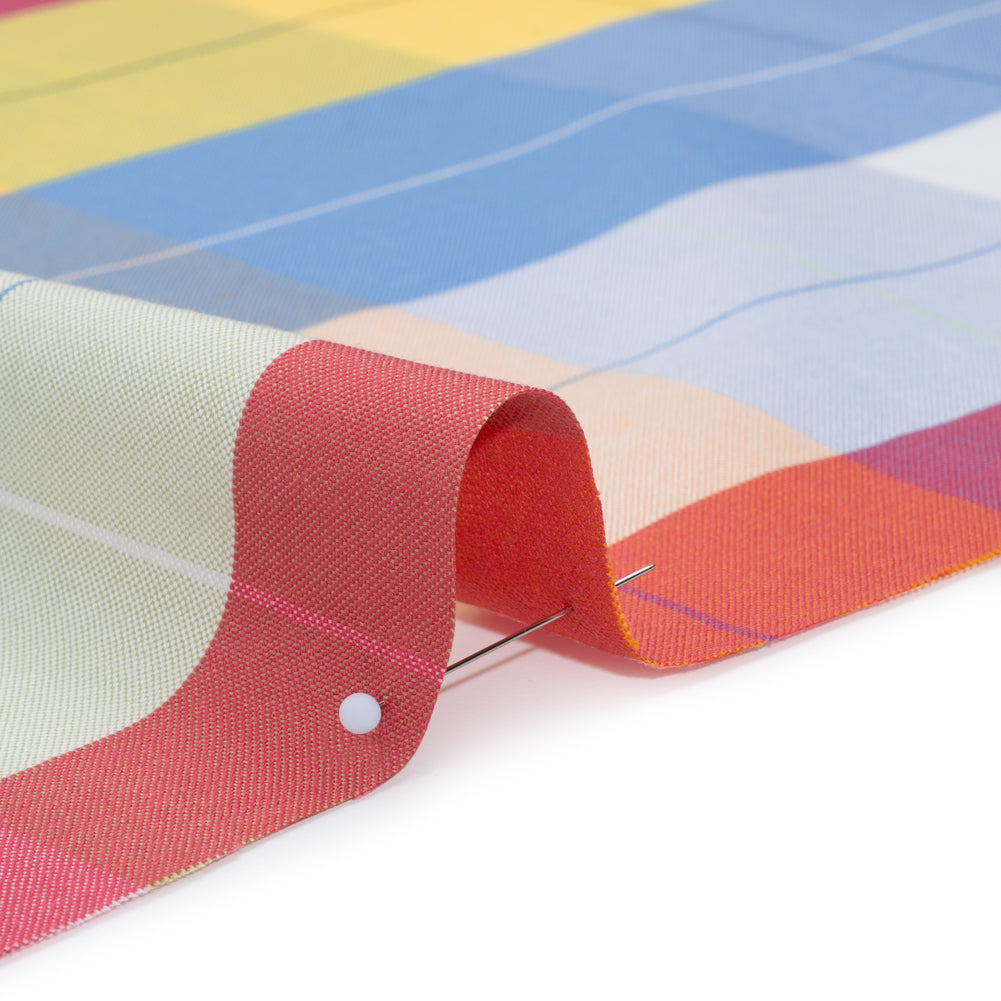 Cotton Oxford Shirting - Rainbow Plaid Checks - Deadstock - Detail