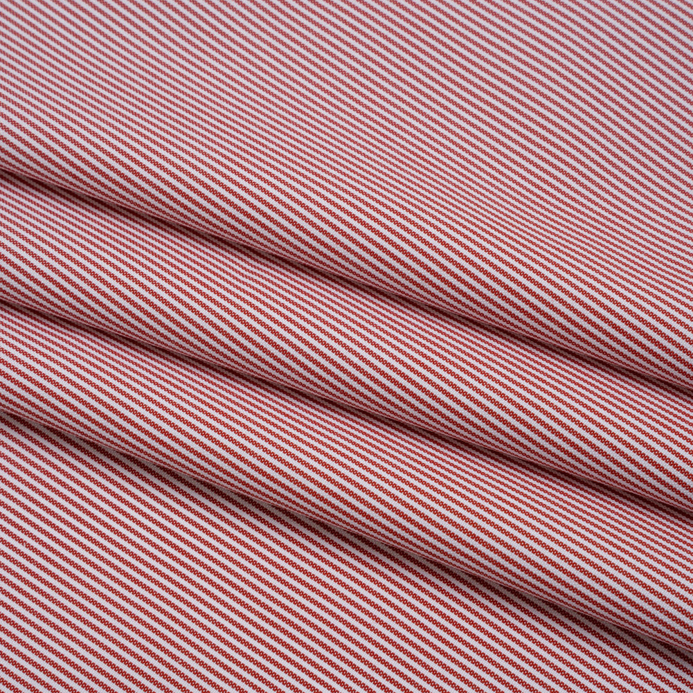 Cotton Oxford Shirting - Dark Red and White Stripes - Deadstock