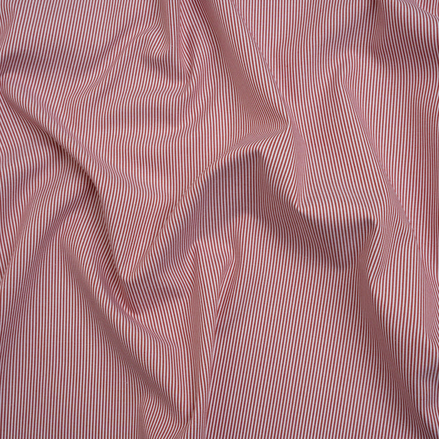 Cotton Oxford Shirting - Dark Red and White Stripes - Deadstock
