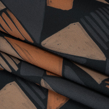 Polyester Crepe-Back Satin - Midnight, Taupe and Burnt Orange Painterly Triangles - Mood Exclusive Fractured Forms Print