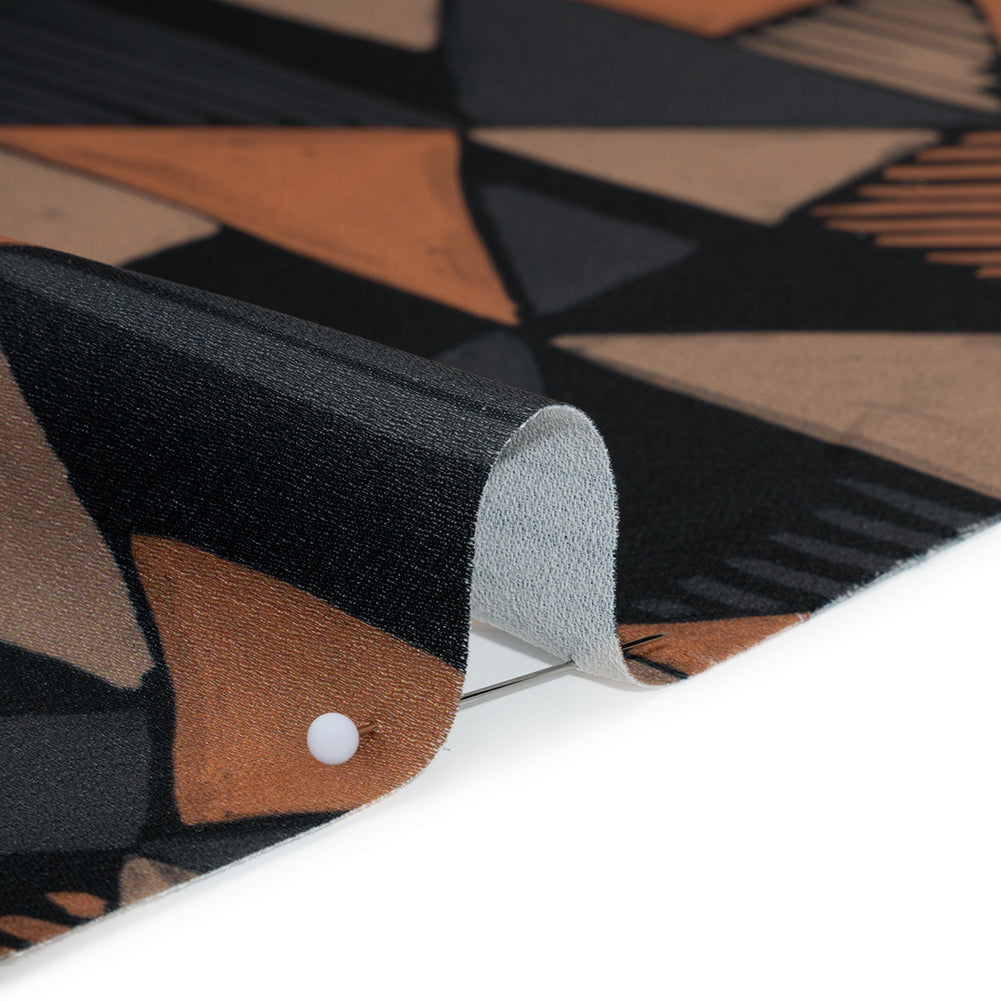 Polyester Crepe-Back Satin - Midnight, Taupe and Burnt Orange Painterly Triangles - Mood Exclusive Fractured Forms Print - Detail