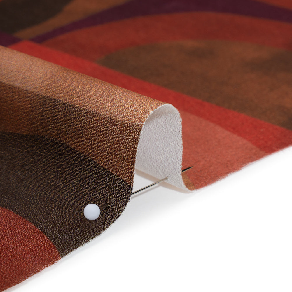 Polyester Crepe-Back Satin - Red, Brown and Purple Half Circle Blocks - Mood Exclusive Adobe Abode Print - Detail