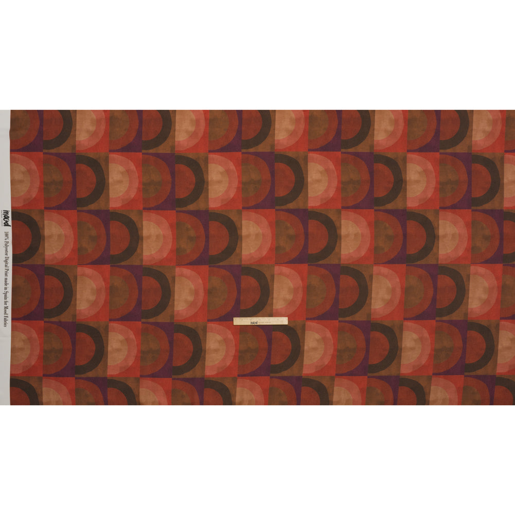 Polyester Crepe-Back Satin - Red, Brown and Purple Half Circle Blocks - Mood Exclusive Adobe Abode Print - Full