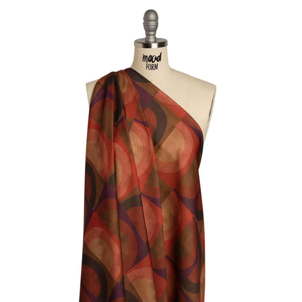 Polyester Crepe-Back Satin - Red, Brown and Purple Half Circle Blocks - Mood Exclusive Adobe Abode Print - Drape