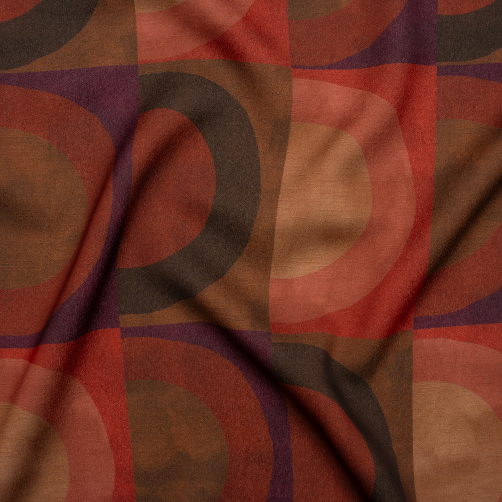 Polyester Crepe-Back Satin - Red, Brown and Purple Half Circle Blocks
