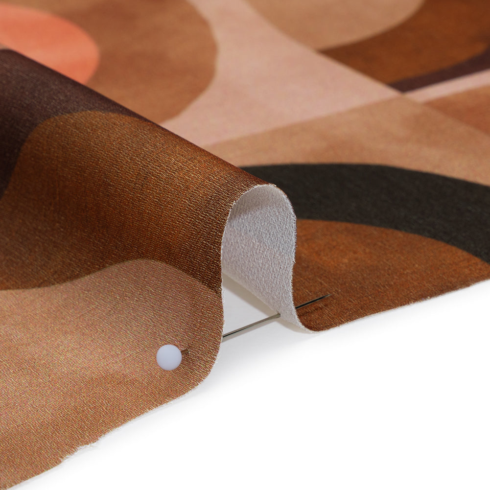 Polyester Crepe-Back Satin - Brown, Tan and Peach Half Circle Blocks - Mood Exclusive Adobe Abode Print - Detail