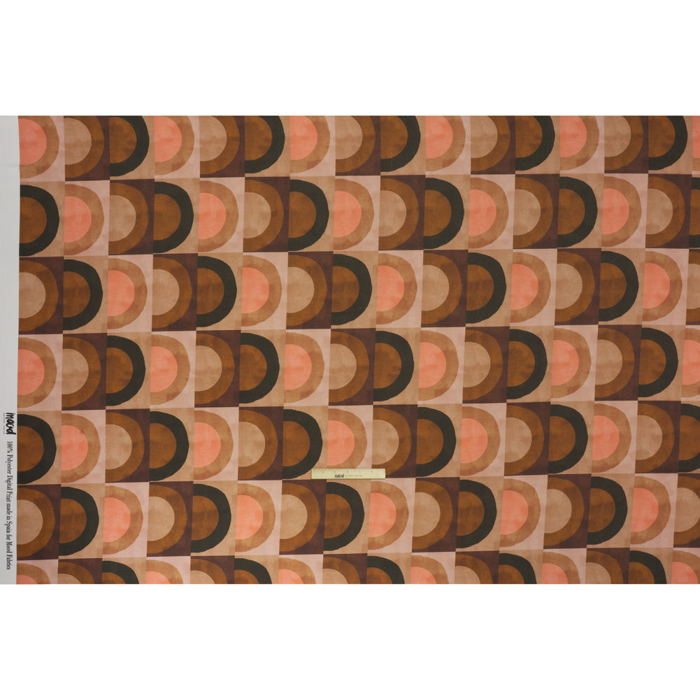 Polyester Crepe-Back Satin - Brown, Tan and Peach Half Circle Blocks - Mood Exclusive Adobe Abode Print - Full