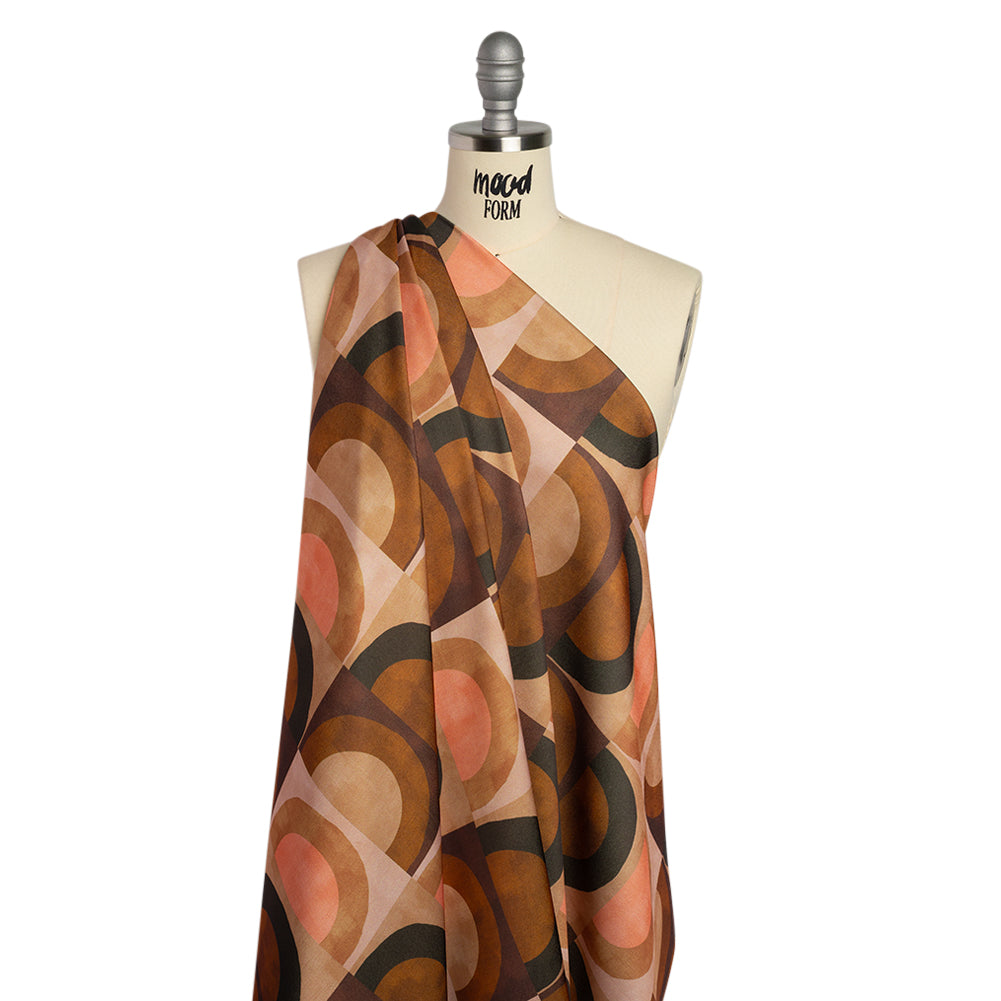 Polyester Crepe-Back Satin - Brown, Tan and Peach Half Circle Blocks - Mood Exclusive Adobe Abode Print - Drape