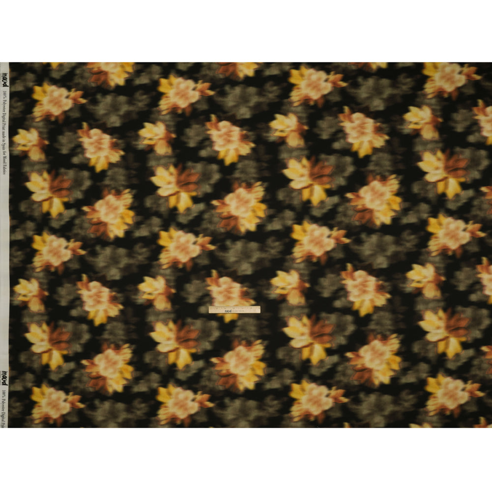 Polyester Crepe-Back Satin - Yellow, Tan and Olive Green Blurred Florals - Mood Exclusive Blurring Blossoms Print - Full