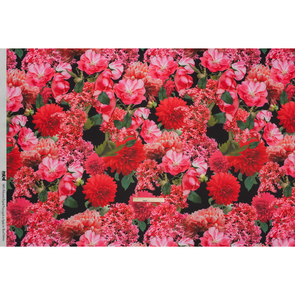 Polyester Crepe-Back Satin - Pink, Red and Black Floral - Mood Exclusive Chrysanthemum Clarity Print - Full